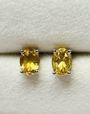 Schlichte Echt 925 Sterling Silber 2 Karat Honig Gold Citrin Oval Ohrstecker 2