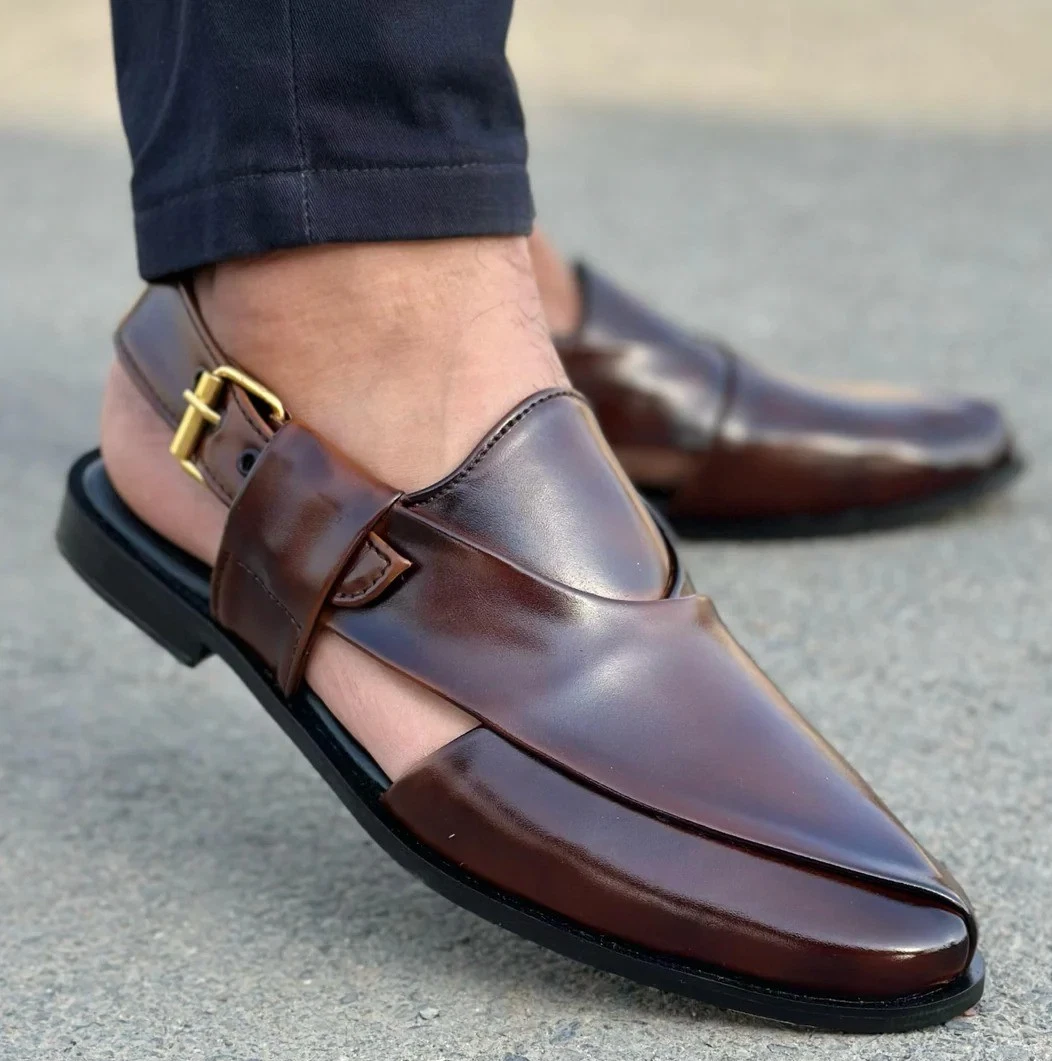 Men's Handmade Leather Peshawari Sandals: Brown Pakistani Style nice finshing st