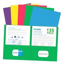 Two Pocket Folders, Paper Folders with Pockets, 125 Pack, 5 Light Colors