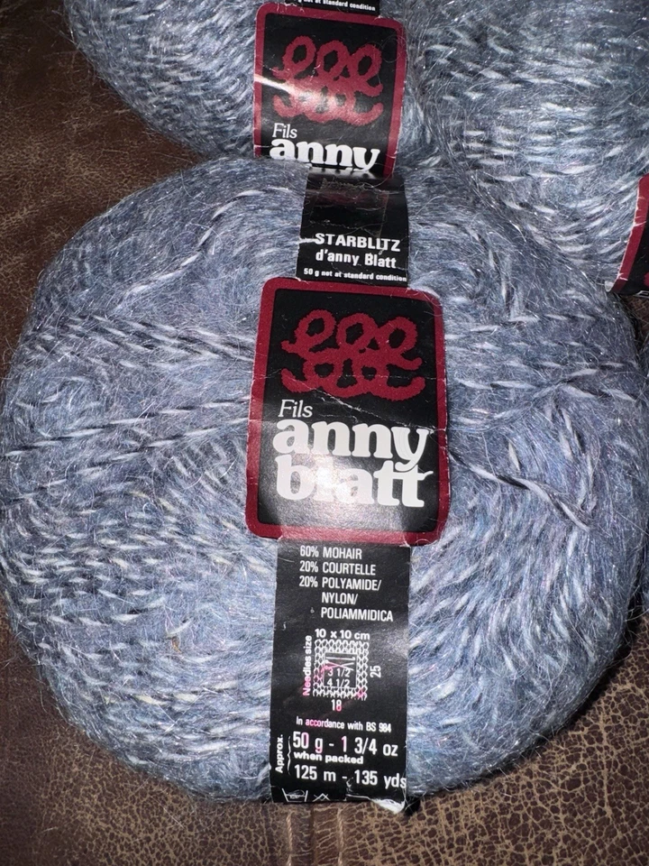 Lot of 5 Anny Blatt Mohair Blend Starblitz Blue /Black Yarn Skeins Vintage New - Image 2 of 4