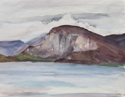 Gerhard Schulte-Dahling Norwegen Fjord Landschaft signiert Aquarell 1944 - Bild 1 von 3