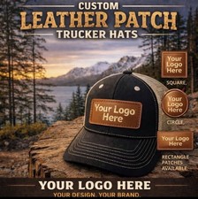 Custom Leather Patch Hat- Personalized Trucker Snapback-Laser Engraved Logo/Text