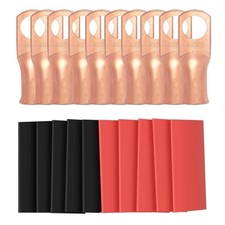10 Pcs 4AWG 3/8 Inch Battery Cable Lugs Heat Shrink Ring Terminal Ends Connector