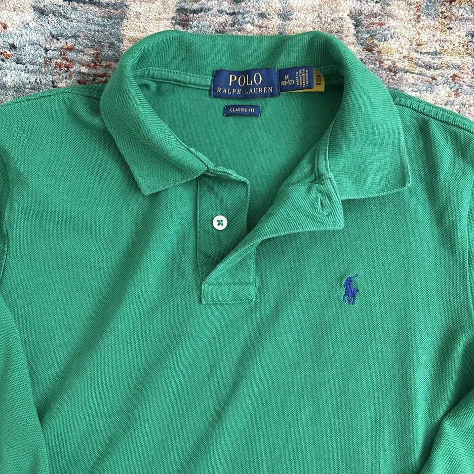 Polo Ralph Lauren Boys Medium 10-12 Green Polo Shirt Long Sleeve Big Pony Logo - Image 2 of 4
