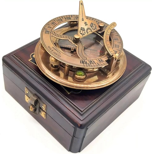 Antique Brass & Copper Sundial Boussole Handmade Compass Unique Gift of Elegance - 第 5/6 張圖片