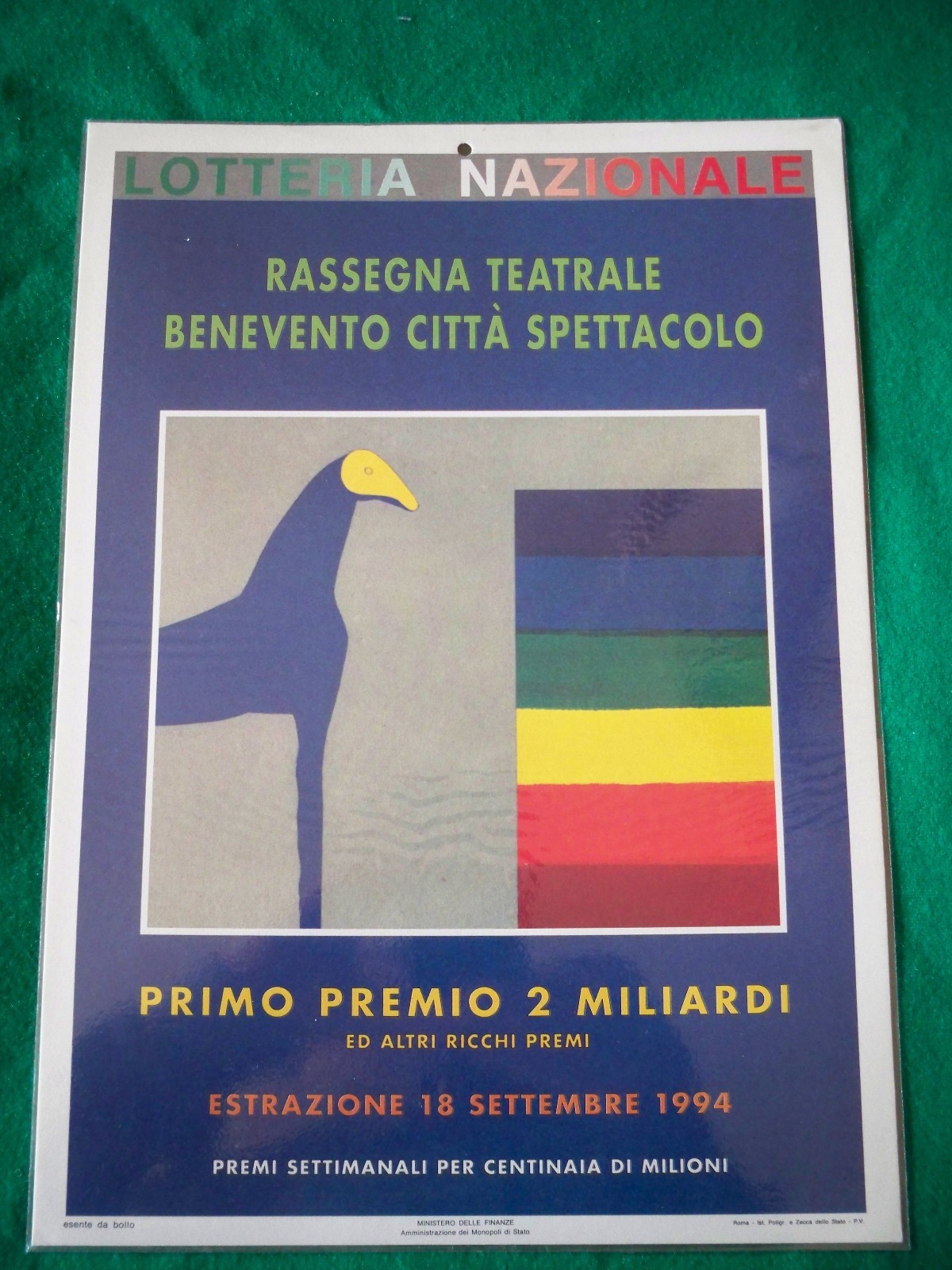 LOCANDINA LOTTERIA NAZIONALE RASSEGNA TEATRALE BENEVENTO STRAZIONE 18 SETTEMB 94