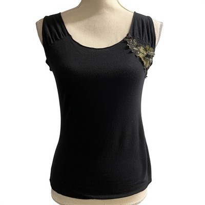 Billabong Y2K Top Black Sheer Fitted 3D Floral Sleeveless Size M Whimsigoth