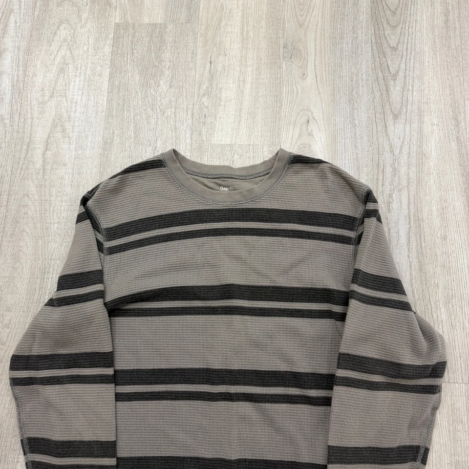 Camisa térmica a rayas vintage Gap para hombre extra grande gris negra tejida gofre y2k  Foto 2 de 4