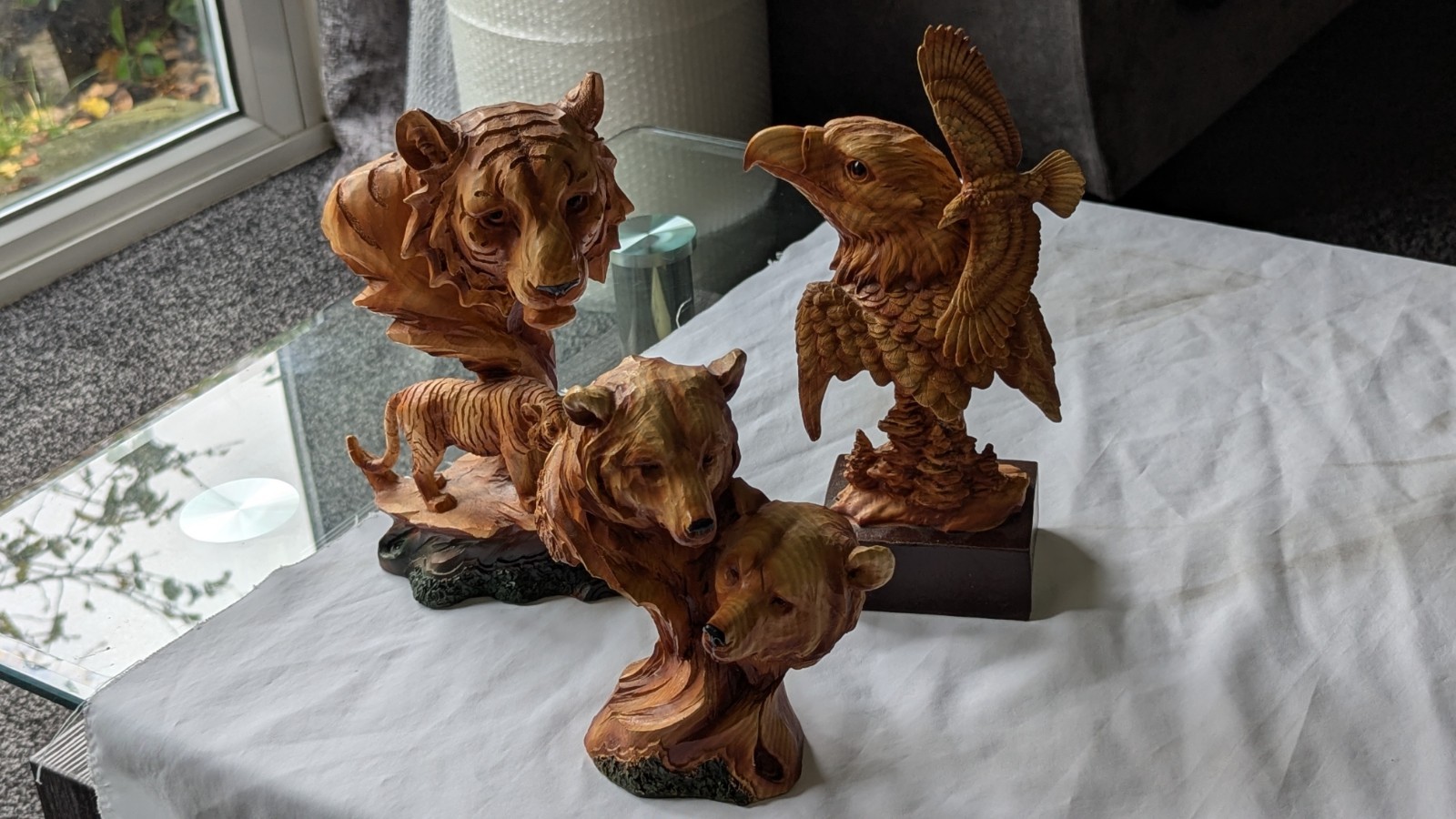 Naturecraft Wood Effect Resin Figurines Tigers, Bears & Eagles