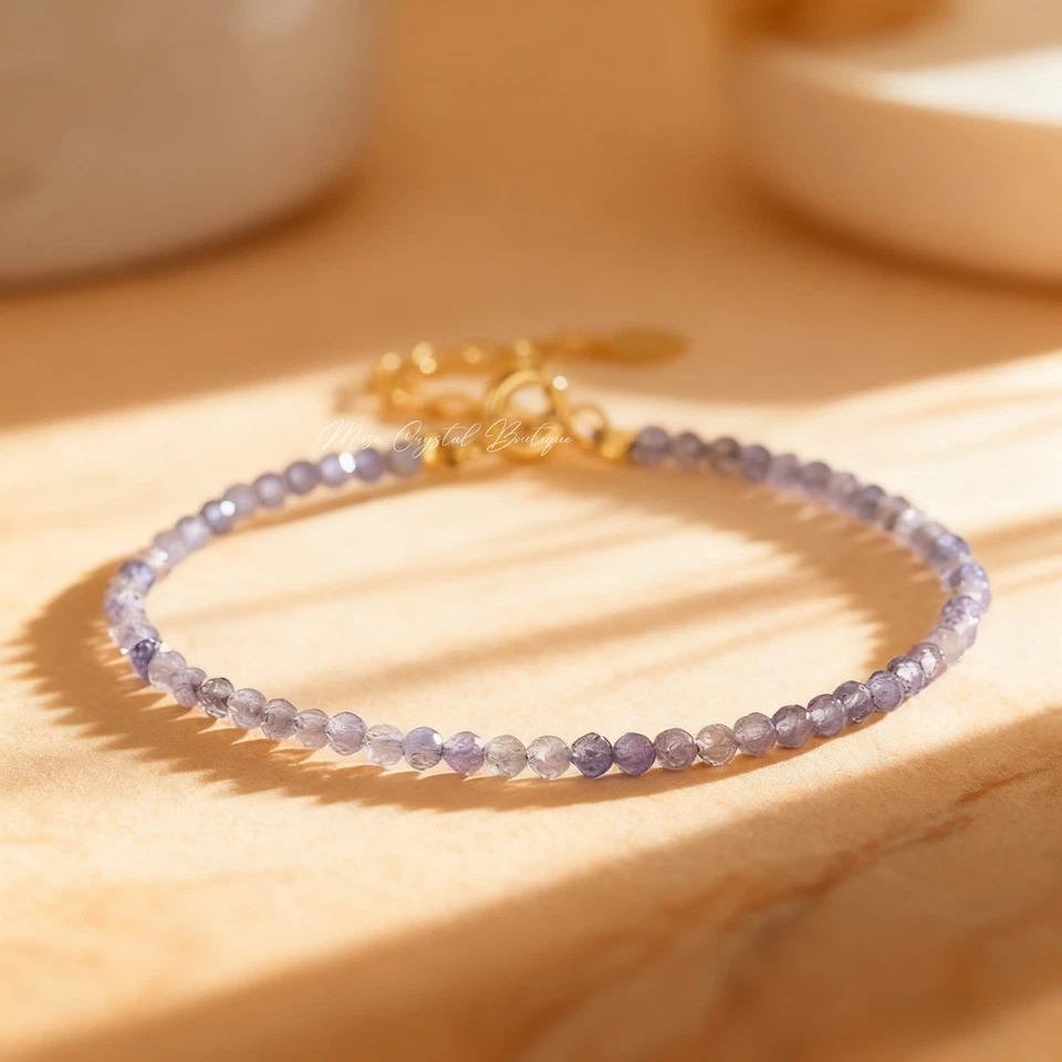 Delicada pulsera de piedra de tanzanita natural pulsera de cristal curativo regalo minimalista Foto 3 de 4