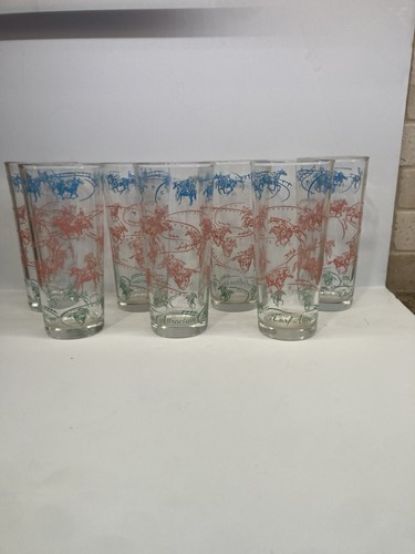 Hazel Atlas Drinking Glasses Horse Racing Tumblers Vintage - Picture 5 of 6