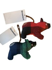NWT Old Navy 2020 Plaid Flannel Bear Christmas Ornament set of 2