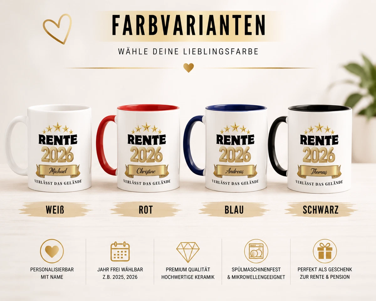 Personalisierte Rentner Tasse 2026 mit Name Geschenk Ruhestand Büro Arbeit