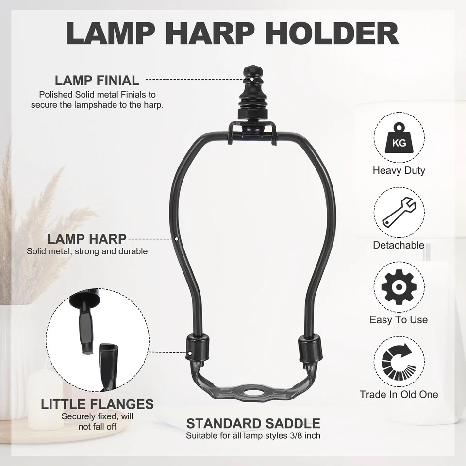 Juego de 2 juegos de arpa de lámpara de 5,5 pulgadas con acabado de acero al carbono de 1" de alto para lámparas, negro Foto 3 de 4