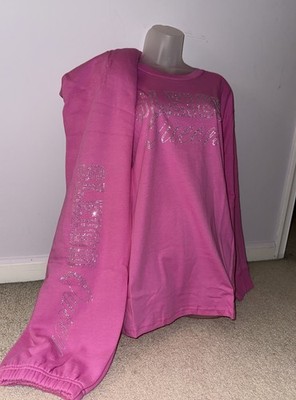 Victoria Secret Pink Pink Bling Long Sleeve Tee Classic Pant Set XL     