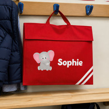 Personalised Kids Book Bag with Name - Red Elephant for Boys Girls Nursery