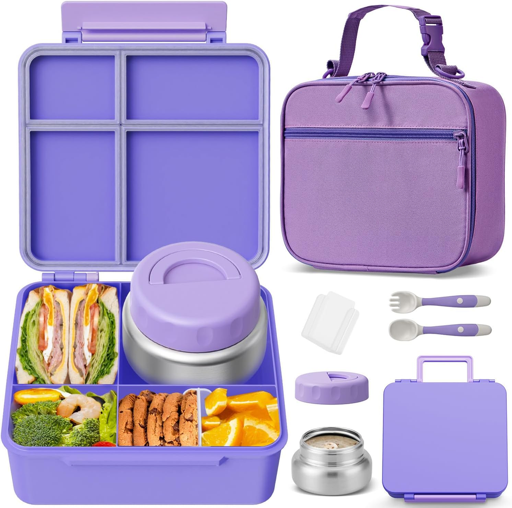 Leakproof Kids Bento Lunch Box with 9oz Insulated Thermos for Toddlers Leakproof Kids Bento Lunch Box with 9oz Insulated Thermos for Toddlers