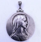 Vintage Sterling Silver Virgin Big Medal Pendant * 50 mm Diam * Fast Shipping