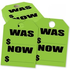 100 Pack was/Now Price Mirror Hang Tags, 8.5 X 11.5, Green Double-Sided Hangi...
