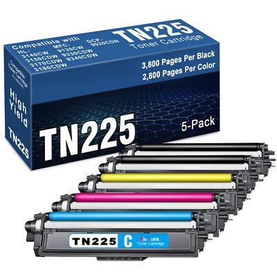 5PK TN225 Toner Cartridge High Yield for Brother HL-L3270CDW MFC-L3710CDW