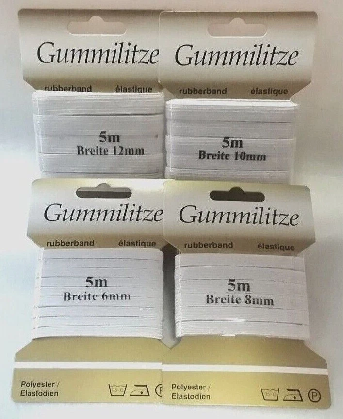 OPEW 6/8/10/12mm Gummilitze, Gummiband weiß oder schwarz, kochfest 5m oder 10m