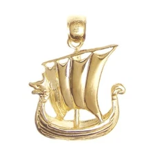 New 14k Gold 3-D Viking Ship Pendant