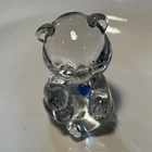 Baby Gift VINTAGE FENTON Clear Glass TEDDY BEAR with Blue Heart  Embellishment