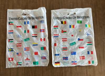 Vintage 1980s United Colors Of Benetton Shopping Bags ~ Lot of 2 ~ Flags