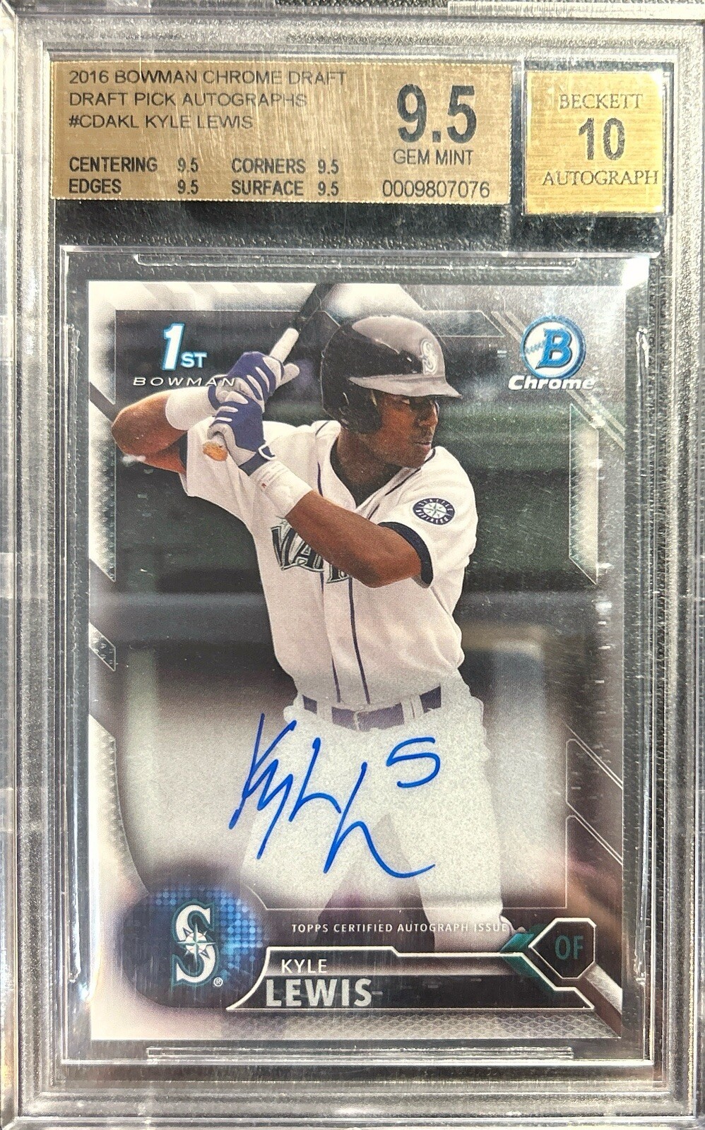 Kyle Lewis ~ 2016 Bowman Chrome Draft ~ 1st Bowman Autograph BGS 9.5/10