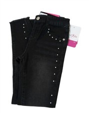 Freestyle Revolution Girls Beaded Skinny Jeans Size 10 Frayed Hem Black Denim