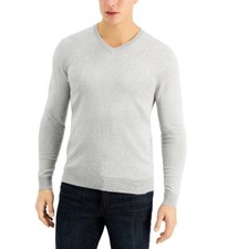 Men's Alfani Solid V-Neck Cotton Casual Sweater Grey Heather B4HP