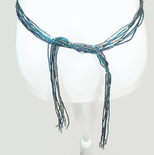 Beaded Sash Belt Shades of Blue Vintage 1990s Multi Strand 55 Inches