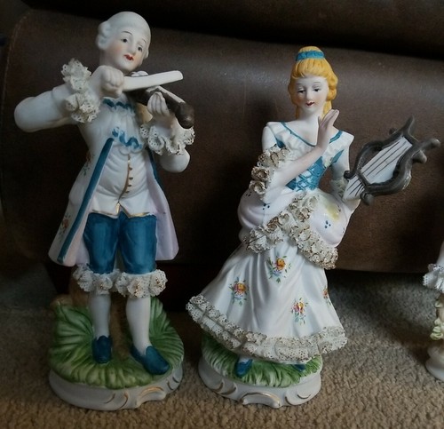 Lacy Victorian Couple Figurines Approximately 8.25" tall