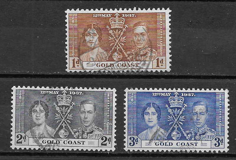 GOLD COAST , 1937, GEORGE VI , CORONATION , SET OF 3 , PERF , USED , CV ...