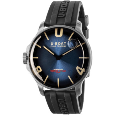 New U-Boat DARKMOON 44MM Blue SS SOLEIL Rubber Band Men's Watch 8704