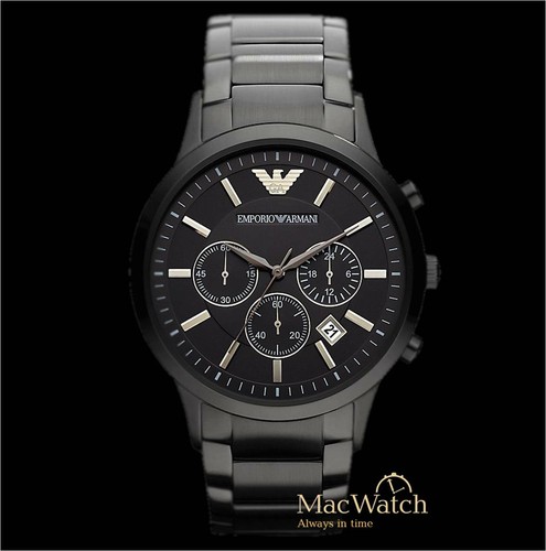 Emporio Armani Herren Uhr AR2453 Schwarz Edelstahl Chronograph Neu - Afbeelding 1 van 7