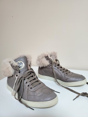 Gucci rabbit fur baskets trainers 37 7 grey guccissima