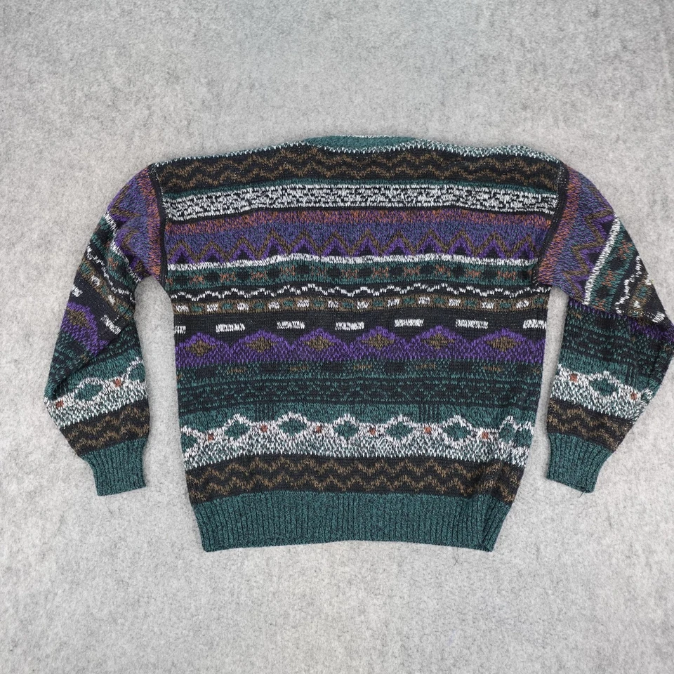 Vintage Bugle Boy Sweater Mens Large Green Blue Knit Cardigan Grandpa Nordic 90s - Image 2 of 4