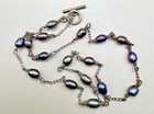 Sterling Silver Black Freshwater Pearl Station Necklace Toggle Clasp — photo 1