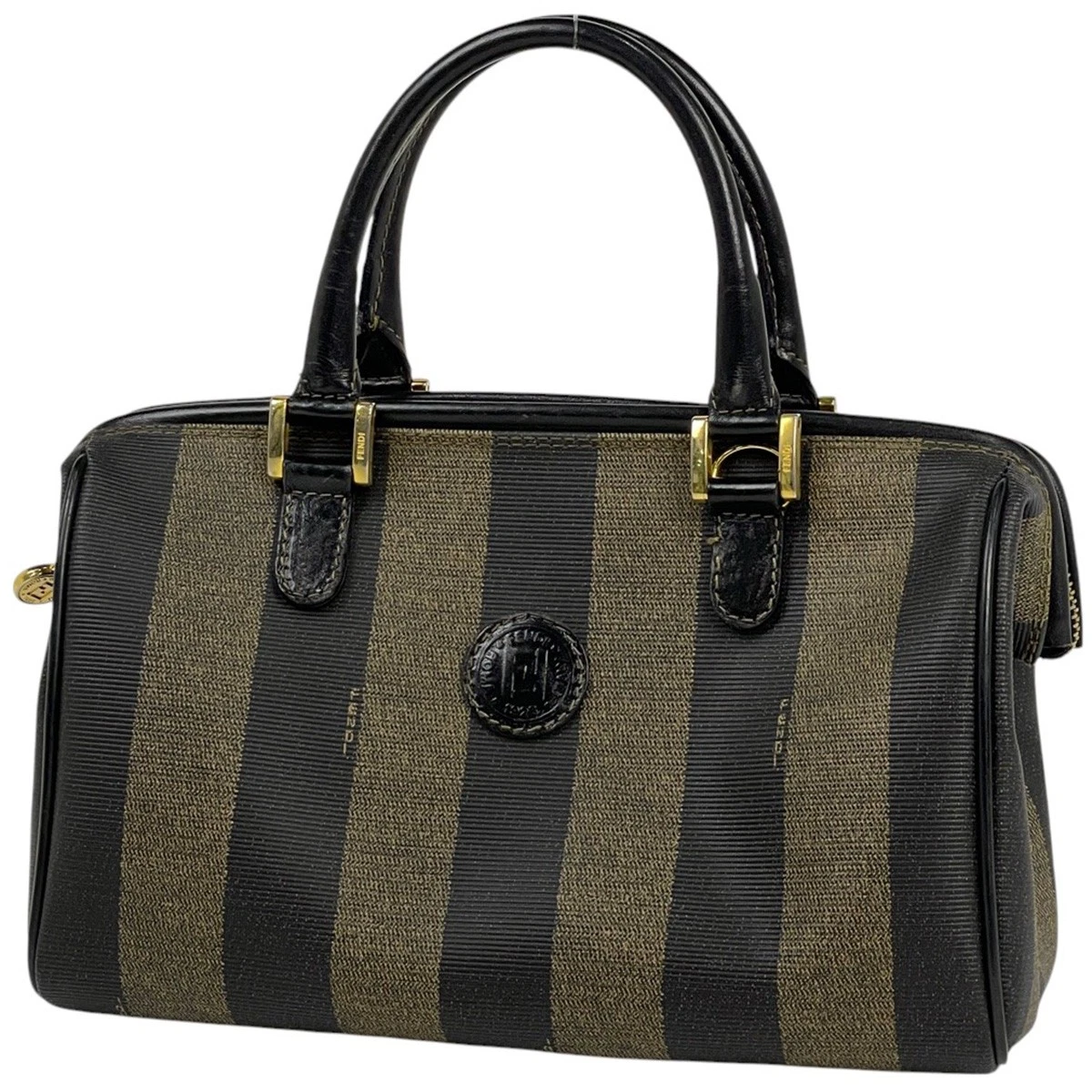 FENDI Borsa a Mano Modello Pecan Mini Boston Borsa a Mano Rivestita Tela Marrone Nero...