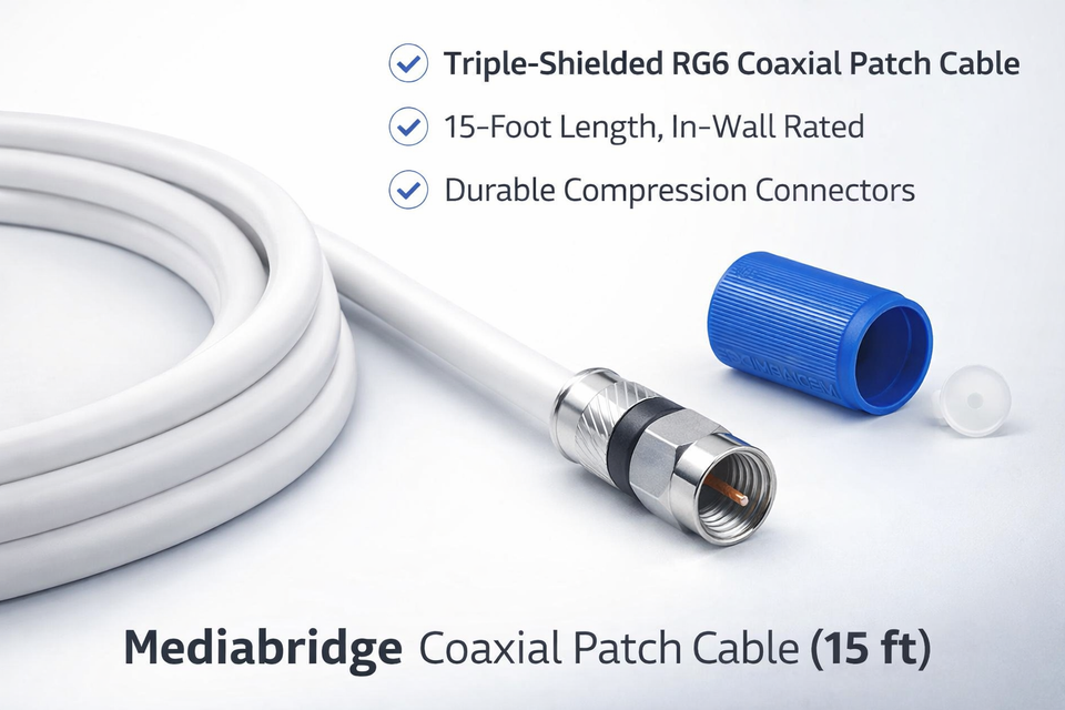 White 15 FT Coaxial Cable with F-Male Connectors TV, Internet - Modem ...