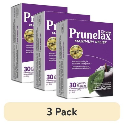 (3 pack) Prunelax Ciruelax Maximum Relief Natural Senna Extract Laxative, 30 Ct