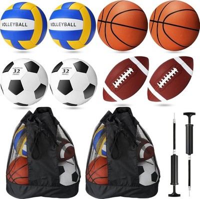 8 Pcs Sports Balls Set Include Basketball Football Soccer Volleyball