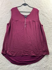 Fortune + Ivy Women's Top 2X Burgundy Zip Front Sleeveless
