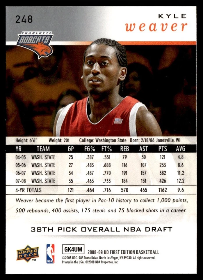 2008-09 Upper Deck First Edition Kyle Weaver Rookie Charlotte Bobcats #248 - Image 2 of 2