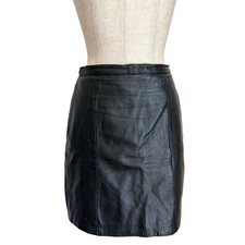 Vintage Black 100% Leather Pencil Skirt Fully Lined Mini Short Black 80s 90s