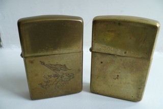 2 x 'Falkland Islands' & 'Plain' 1989 & 1993 Solid Brass Zippo Lighters