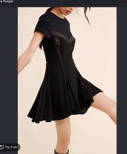 NWT - FREE PEOPLE Cruz Little Black Dress Embroidered Lace Sheer Flowy Goth 6 SM