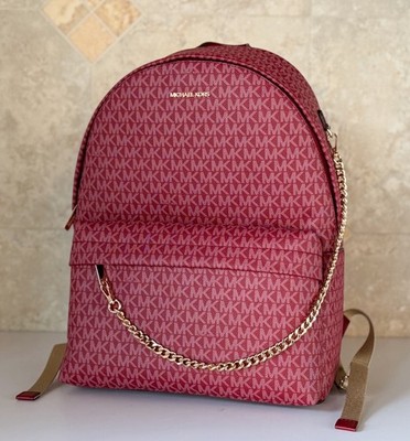 Michael Kors Slater Large Chain Backpack MK Cherry Multi | eBay