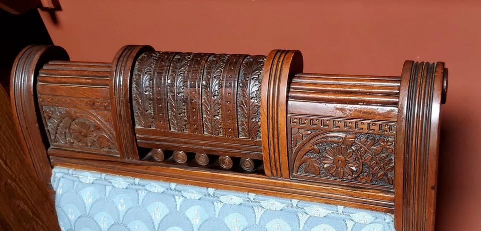 Vintage Hand Carved Upholstered Arm Chair, Very Unique - Image 2 of 4